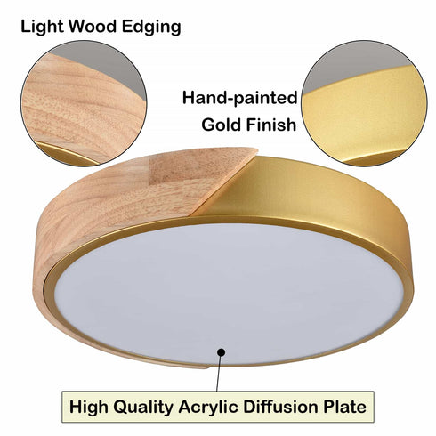 Simple Gold and Wood LED Flush Mount Ceiling Light